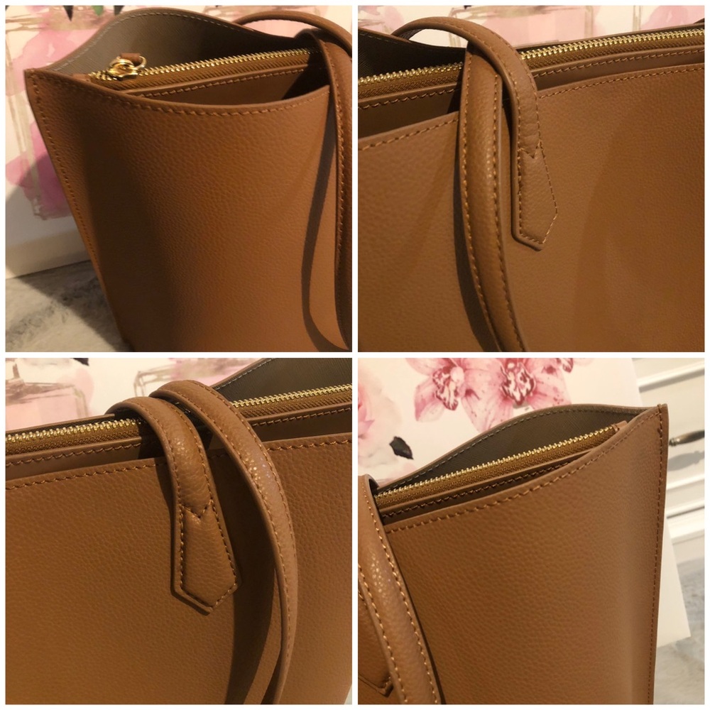 Quince Italian Leather Triple Compartment Tote Cognac Like New Fits 13” Laptop - Picture 10 of 15